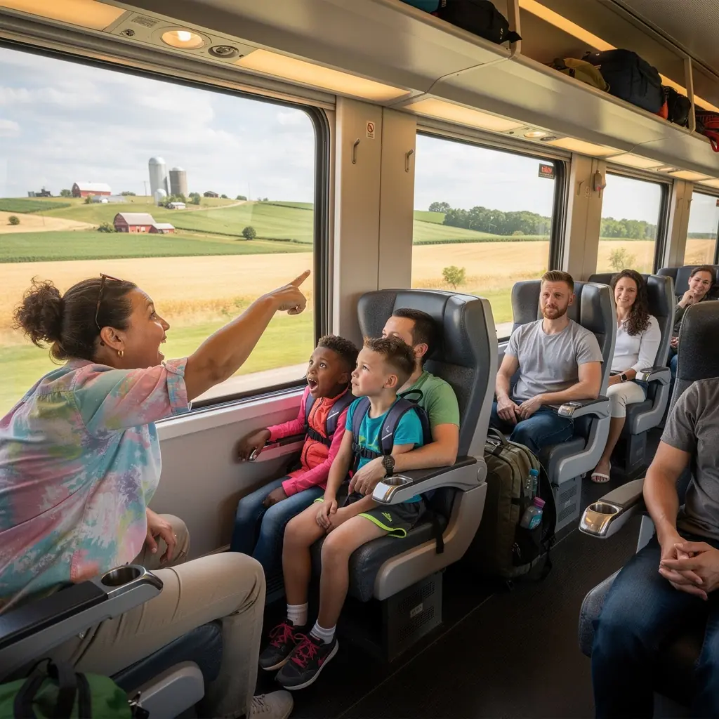 Папа, помогающий ребенку подняться на смотровую площадку с красивым видом.