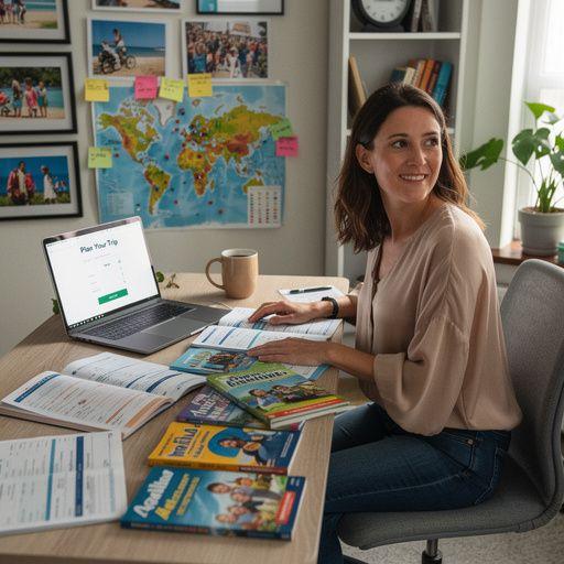 Семья, собирающаяся в поездку, упаковывающая чемоданы.